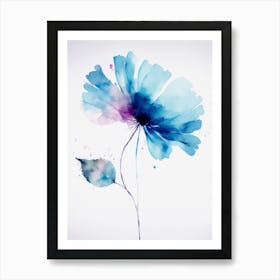 Blue Flower Watercolor Painting Art Print