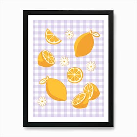 Lemons on Pastel Lilac Lavender Purple Gingham Art Print