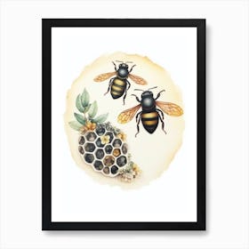 Mason Wasp Bee Beehive Watercolour Illustration 4 Art Print