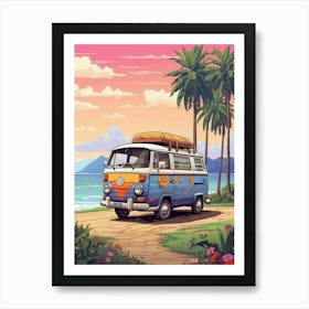 Vw Bus On The Beach Art Print