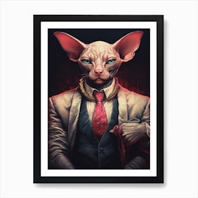 Gangster Cat Sphynx Art Print