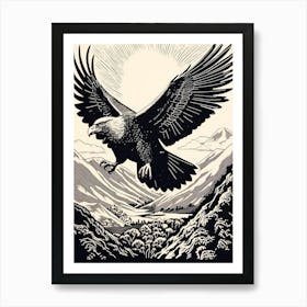 B&W Bird Linocut California Condor 1 Art Print