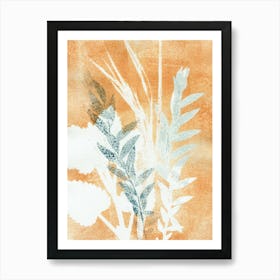 Orange Blue Leaves Art Print