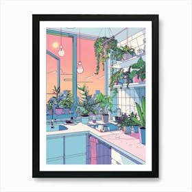 Kitchen With Plants Art Print