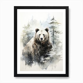 Big Bear, Japanese Brush Painting, Ukiyo E, Minimal 3 Art Print