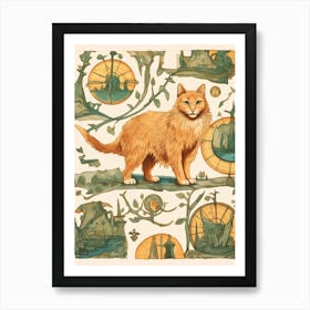 Ginger Cat With Compasses 2 Art Print