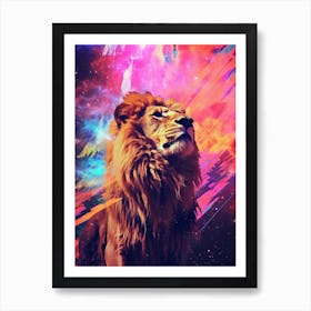 Lion Zodiac Retro Collage 2 Art Print