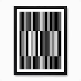 Black And White And Grey Geometric Stripes in Blocks Art Print