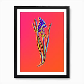 Neon Drooping Star of Bethlehem Botanical in Hot Pink and Electric Blue n.0337 Art Print