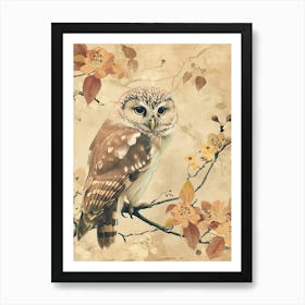 Northern Saw Whet Owl Japanese Painting 2 Art Print
