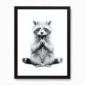Yoga Raccoon Llustration Black And White  Art Print