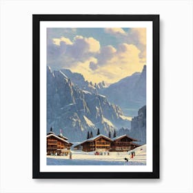 Alta Badia, Italy Ski Resort Vintage Landscape 2 Skiing Poster Art Print