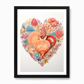 Detailed Shell Heart Illustration 2 Art Print