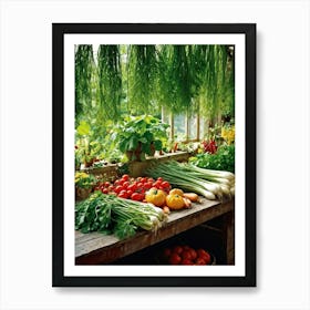 A Tranquil Domestic Garden Overflowing With Vibrant Vegetables Gleaming Tomatoes Peep From The Le 2 1 Art Print