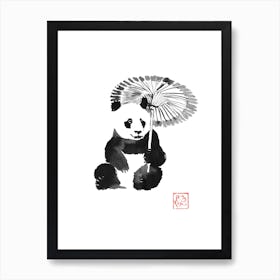 Panda In The Rain Art Print