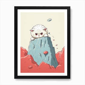 Kawaii Cat Drawings Rock Climbing 3 Art Print