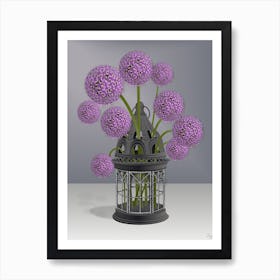 Purple Allium Flowers In An Antique Candle Lamp Art Print