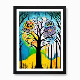 Owls In The Tree 1 Art Print