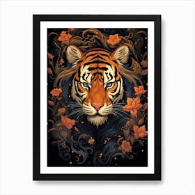 Tiger Art In Art Nouveau Style 4 Art Print
