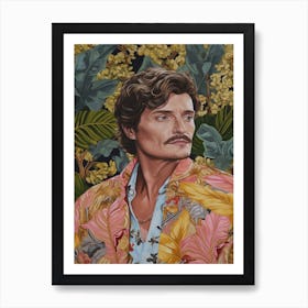 Floral Handpainted Portrait Of Pedro Pascal 1 Art Print