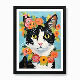 Japanese Bobtail Cat With A Flower Crown Painting Matisse Style 3 Art Print