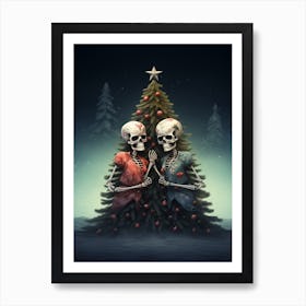 Two Skeletons With A Christmas Tree 3 Art Print