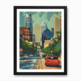 Sixth Street Austin Texas Colourful Blockprint 1 Art Print