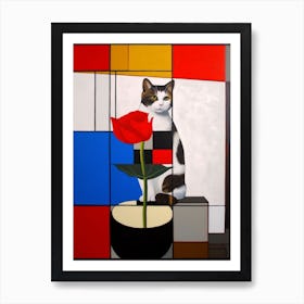 Amaryllis With A Cat 3 De Stijl Style Mondrian Art Print