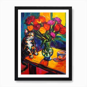 Iris With A Cat 4 Fauvist Style Painting Art Print