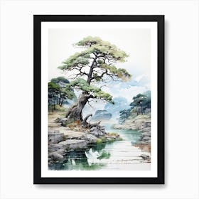 Ise Grand Shrine In Mie, Japanese Brush Painting, Ukiyo E, Minimal 3 Art Print