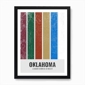 Vintage Minimalist Oklahoma State Flag Colors With Motto Art Print