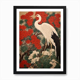 Black And Red Cranes 7 Vintage Japanese Botanical Art Print