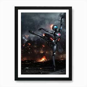 AI Robot dancing ballet during world war Art Print