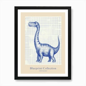 Apatosaurus Dinosaur Blue Print Sketch 3 Poster Art Print