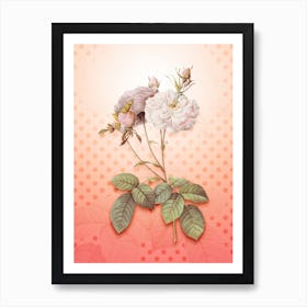 Damask Rose Vintage Botanical in Peach Fuzz Polka Dot Pattern n.0075 Art Print