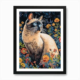 Birman Cat Relief Illustration 3 Art Print