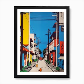 Painting Of A Tokyo With A Cat In The Style Of Of Pop Art 3 Art Print