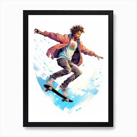Skateboarding In Prague, Czech Republic Gradient Illustration 4 Art Print