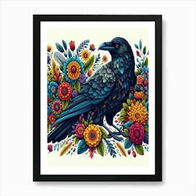 Crow With Flowers 6 Art Print