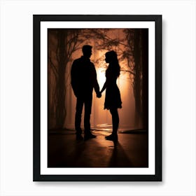 Couple Holding Hands At Sunset Art Print