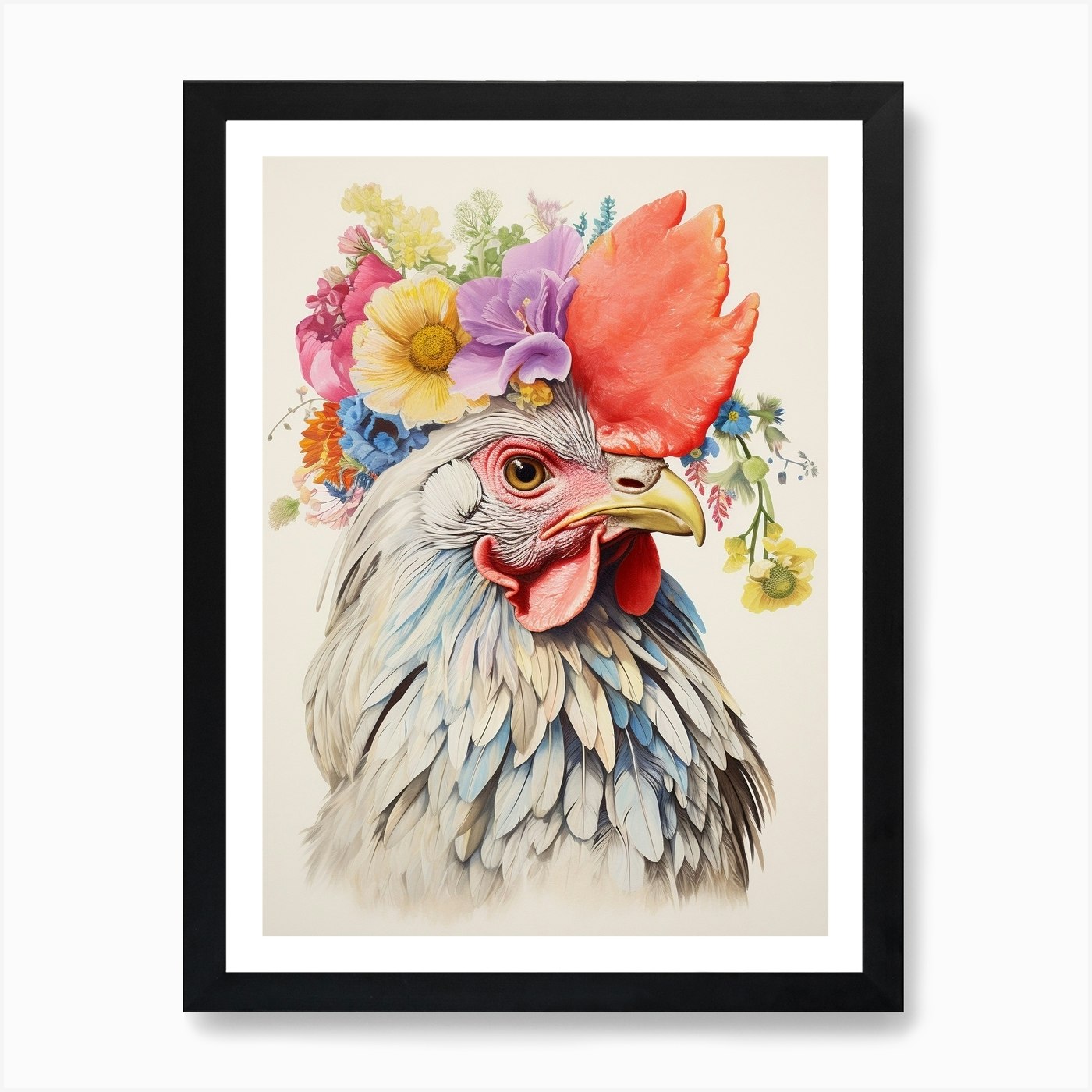 Bird With A Flower Crown Chicken 3 Framed Wall Art Poster Canvas Print Picture - Picture 2 of 4