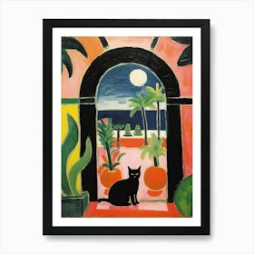 Matisse Style Painting Black Cat In Spain Red Door Art Print