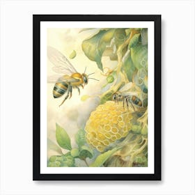 Masked Hunter Bee Beehive Watercolour Illustration 6 Art Print