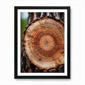 Macro Photography Of Natural Wood Texture Showcasing Rustic Tree Rings Jagged Bark Details Rich Gr Art Print