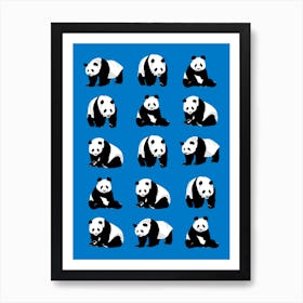Panda Bears Pattern Royal Blue Art Print