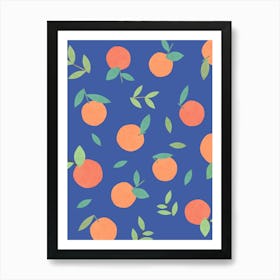 Clementine Orange Citrus Fruit Pattern - Orange Blue Bold Vibrant Colors Art Print