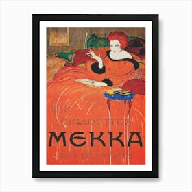 Woman in Orange Dress Smoking a Cigarette Vintage Poster Art Print