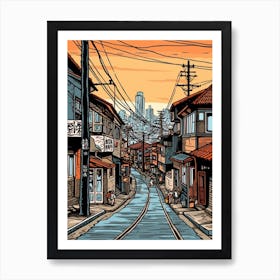 Painting Of Seoul South Korea In The Style Of Line Art 3 Art Print