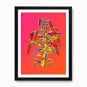 Neon Tiger Lily Botanical in Hot Pink and Electric Blue Art Print