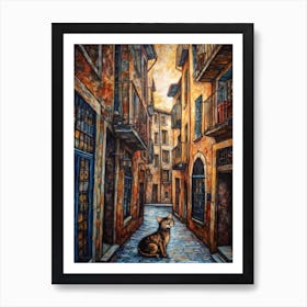 Painting Of Barcelona With A Cat In The Style Of Renaissance, Da Vinci 2 Art Print